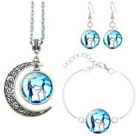 Jack and Sally Nightmare Before Christmas Moon Pendant Necklace, Earrings, Bracelet, Charms Gift (A)