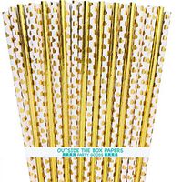 Gold Foil Heart and Solid Paper Straws Wedding Supply - 7.75 Inches - 100 Pack- Outside the Box Papers Brand