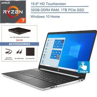 2020 HP 15.6" Touchscreen Laptop Computer, Quad-Core AMD Ryzen 7 3700U Beat i7-7500U up to 4.0GHz, 32GB DDR4 RAM, 1TB PCIe SSD, HDMI, Silver, Windows 10 Home + EST External DVD+ Accessories