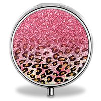 IMLONE Pill Organizer, Customized Pink Glitter Leopard Pill Boxes with 3 Components for Purse
