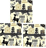3pack Christmas Holiday Gift Wrap Wrapping Paper Collection (Gold Reindeer)