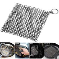 JUN-L Chainmail Scrubber 7x7 inch Square 304 Stainless Steel Cast Iron Cleaner, Durable Anti-Rust Scrubber for Pots, Skillets, Griddle Pans, BBQ Grills and More, with Hanging Ring