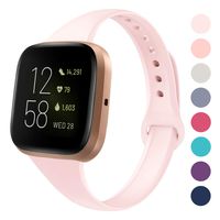 DYKEISS Sport Slim Silicone Band Compatible with Fitbit Versa/Versa Lite Edition, Thin Soft Narrow Silicone Replacement Strap Wristband Accessory for Fitbit Versa Smart Watch (Small, Light Pink)
