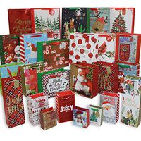 612 Vermont Christmas Gift Bags, Bulk Set Includes 5 Jumbo/Large, 6 Medium, 6 Small, 3 Perfume, 3 Mini, 2 Wine Bottle for Wrapping Holiday Gifts (Pack of 25)