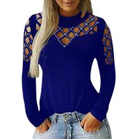 Womens Casual Openwork Tops AmyDong Ladies Long Sleeve Cut Hollow Out Rhinestone Casual T-Shirt Tunic Tops Blue