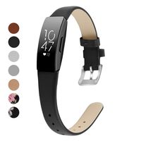 MEFEO Compatible with Fitbit Inspire Bands/Inspire HR Band, Genuine Leather Slim Soft Strap Wristbands Accessories Replacement for Fitbit Inspire Fitness Tracker (Black, Small (5.8"-7.6"))