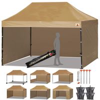 ABCCANOPY Canopy Tent Popup Canopy 10x15 Pop Up Canopies Commercial Tents Market stall with 6 Removable Sidewalls and Roller Bag Bonus 4 Weight Bags and 10ft Half Wall, Beige