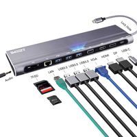 USB C Hub, 12 in 1 Docking Station with 100W PD, 4K HDMI,5Gbps 3.0 USB, RJ45 Ethernet, Charging Power, Audio, VGA, Micro/SD Card Reader for MacBook/Pro/Air, Chromebook, iPad, Samsung