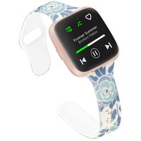 Slim Bands Compatible with Fitbit Versa 2 Women Small Large, Thin Pattern Flowers Leopard Silicone Writband for Fitbit Versa/Versa lite/Versa SE/Versa 2 (Large, White^Cyan Flowers)