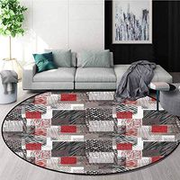 RUGSMAT Modern Modern Machine Washable Round Bath Mat,Squares with Stripes Design Coffee Table Mat Non-Skid Living Room Carpet Round-55