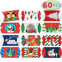 60 PCs Foil Christmas Gift Card Pillow Box with 12 Colorful Designs for Holiday Gift Giving, Treat Boxes, Goodie Boxes, Xmas Craft Party Favors.