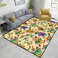 Nursery Polka Dot Anti-Skid Rugs, Circus Carnival Artful Festive Pattern Dancing Characters Toys Clowns Entertainment, Durable Carpet Area rug - Living Dinning Room Bedroom Rugs and Carpets(3'x 8')