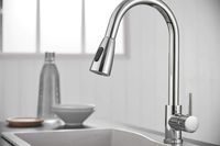 KEBAO Single Handle High Arc Brushed Nickel Pull out Kitchen Faucet,Single Level Kitchen Sink Faucets with Pull down Sprayer (Chrome)