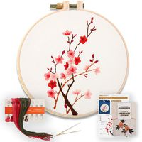 Akacraft DIY Embroidery Starter Kit, Cotton Fibric with Stamped Pattern, 6 inch Plastic Embroidery Hoop, Color Threads, and Needles, Chinese Traditional Flowers Series-Plum Blossom