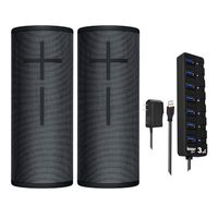Ultimate Ears Boom 3 Portable Wireless Bluetooth Speaker Pair (Night Black) Bundle with Knox Gear 7-Port USB 3.0 Hub