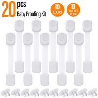 Child Safety Cabinet Locks - Baby Proofing Latches to Drawer Door Fridge Oven Toilet Seat Kitchen Cupboard Appliance Trash Can with 3M Adhesive - Adjustable Strap No Drill No Tool 10 Pack (White)