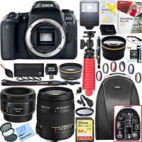 Canon 1892C001 EOS 77D 24.2 MP CMOS (APS-C) Digital SLR Camera with Wi-Fi & Bluetooth (Body) + 18-250mm F3.5-6.3 DC OS HSM Macro + EF 50mm f/1.8 STM Prime Lens + 64GB Deluxe Bundle