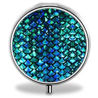 IMLONE Pill Organizer, Customized Little Mermaid Scale Pill Boxes with 3 Components and Mirror for Travelling and Daily Needs