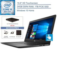 2020 Dell Inspiron 15.6" Touchscreen Laptop Computer, 8th Gen Intel Quad-Core i5-8265U (Beats i7-7500U), 24GB DDR4 RAM, 1TB PCIE SSD, 802.11AC WiFi, Windows 10, EST USB External DVD + Accessories