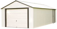 Arrow Shed VT1231 12 x 31 ft. High Gable Coffee Steel Storage Shed, Almond Walls/Roof/Doors/Gables & Coffee Trim