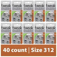 Tweak Hearing Premium Hearing Aid/PSAP Batteries | Size 312 for Tweak Focus+T and TweakConnect Hearing Amplifiers | 10 Packs of 4 (40 Batteries)