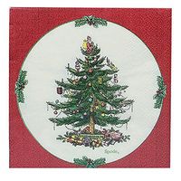Spode Christmas 40 3-ply Beverage Napkins, Red Border