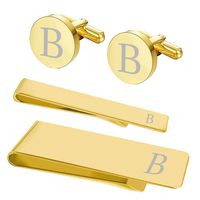 BodyJ4You 4PC Cufflinks Tie Bar Money Clip Button Shirt Personalized Initials Letter B Gift Set
