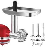 Metal Food Grinder Attachment for KitchenAid Stand Mixers, BQYPOWER Stainless Steel Meat Grinder Attachment Included 2 Sausage Stuffer Tubes, 3 Grinding Blades, 3 Grinding Plates