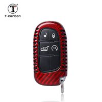 MissBlue Carbon Fiber Key Fob Cover for Jeep Cherokee Key Fob Remote Key, Fits Jeep Cherokee Smart Keyless Start Stop Engine Car Key, Light Weight Glossy Finish Key Fob Protection Case - Red