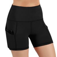 ODODOS High Waist Out Pocket Yoga Short Tummy Control Workout Running Athletic Non See-Through Yoga Shorts,Black,X-Small