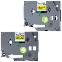 Replace Brother PTouch Labels Tape TZe631 TZ631,1/2 Inch(12mm) W x 26.2 Feet(8m) L,Black on Yellow,Compatible for Brother Label Maker PTD210 PTH100 PTD400AD PTP700 PTD600 PT1230PC, 2 Pack
