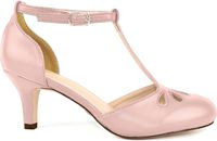 Chase & Chloe Kimmy-36 Women's Teardrop Cut Out T-Strap Mid Heel Dress Pumps (7 B(M) US, Rose Pink PU Low)