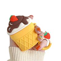 ICI-Rencontrer Super Creative 3D Summer Fresh Sweet Strawberry Chocolate Ice Cream Design Airpods Case Cute Airpods Accessories Soft Silicone Protective Case with Decoration White