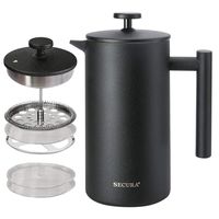 Secura French Press Coffee Maker, 304 Grade Stainless Steel Insulated Coffee Press with 2 Extra Screens, 34oz (1 Litre), Black