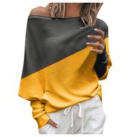 RUIVE Women's One Shoulder Knitted Top Pullover Patchwork Large Size Loose Long Batwing Sleeve Jumper Ladies Sweater Yellow