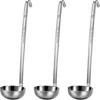 meekoo 3 Pieces Stainless Steel Ladle Soup Handle Ladle with Pouring Rim for Kitchen Cooking Soup Sauce (5 oz)