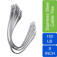 8" Supreme 316 Stainless Steel Cable Zip Ties, 150 lb, (100 Piece)