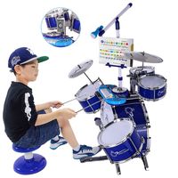 Mosunx Kid's Junior Drum Set with Electronic Piano, Microphone Stand, Chair, Cymbals, Hi-Hats, Pedals, Drumsticks, Advanced Jazz Drum Toys Can Be Connected with The Phone, IPad or Mp3 Player (Blue)