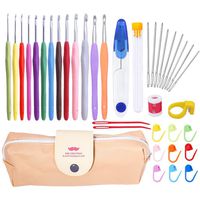 38 Pack Crochet Hooks Set,13 PCS 2mm(B)-10mm(N) Ergonomic Soft Grip Crochet Handles Large-Eye Blunt Knitting Needles Kit with Case for Arthritic Hands, Extra Long  Knitting Needles