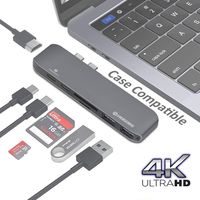 USB C Pro Dock, HOGORE USB Type C(Thunderbolt 3) Adapter Hub for MacBook Pro 2018 17 16 MacBook Air 2018 Multi-Port Type-C Dongle with 40Gbps TB3,100W Pass-Through Charging,4K HDMI,USB-C,SD/MicroSD