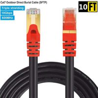 Outdoor Cat7 Ethernet Cable,YOMESTE 10 Gigabit 600MHz LAN Networking Cord STP Waterproof Wire Cable Direct Burial Ethernet Cable (Outdoor Ethernet Cable 10FT)