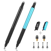 Digiroot Stylus Pens Disc & Fiber Tip Capacitive Stylus 2 in 1 Universal Stylus for iPad, iPhone, Capacitive Touch Screen Cell Phones, Tablets, Laptops with 6 Replacement Tips (Black & Blue)