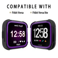 Landhoo Fitbit Versa Screen Protector Versa Lite Case, Landhoo Shock Proof Bumper Cover Scratch Resistant Protective Rugged Case Replacement for Fitbit Versa & Versa Lite Smart Watch(Black/Purple)