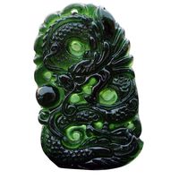 SHZONS Chinese Dragon Jade Necklace Pendant Handmade Jade Desktop Ornaments for Study Office Crafts Good Luck Amulet