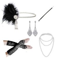 1920s Accessories Headband Necklace Gloves Cigarette Holder Flapper Costume Accessories Set for Women(set3)