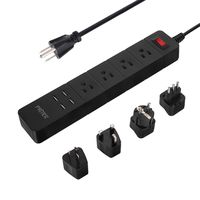 PRITEK USB Power Strip 1875W Surge Protector with 4 AC Outlets + 4 USB Ports + 6.0ft Extension Cord Packed with 4pcs International Travel Plug Adapters (US to UK/EU/AU/IT) (Black)