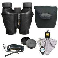Nikon Travelite 10x25 Compact Binoculars (7278), Black Bundle with Nikon Microfiber Cleaning Cloth and Lumintrail Keychain Light