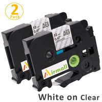 Airmall Compatible White on Clear for TZ135 TZ-135 TZe-135 TZe 135 Label Tape, 1/2 Inch x 26.2 Feet, to use with Brother Label Maker PT-D210 PT-D600 PT-H110 PT-D400AD, 12mm x 8m, 2 Pack