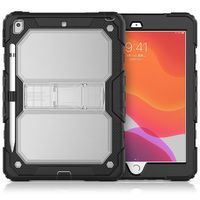 JKRED for iPad 10.2" 7th Generation Case, Shock Proof Anti Dust Hybrid Rugged Protective Case Cover, Built-in Bracket Portable Shoulder Strap Design (Clear)