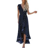 Womens Dots Boho V Neck Dress Lady Beach Summer Sundress Maxi Flowy Dress